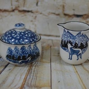 Folk Craft Wolf Creamer Pitcher Sugar Bow